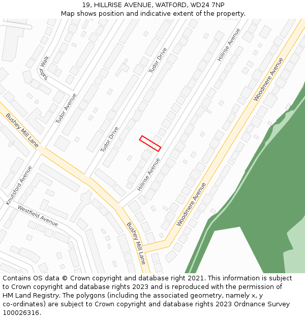 19, HILLRISE AVENUE, WATFORD, WD24 7NP: Location map and indicative extent of plot