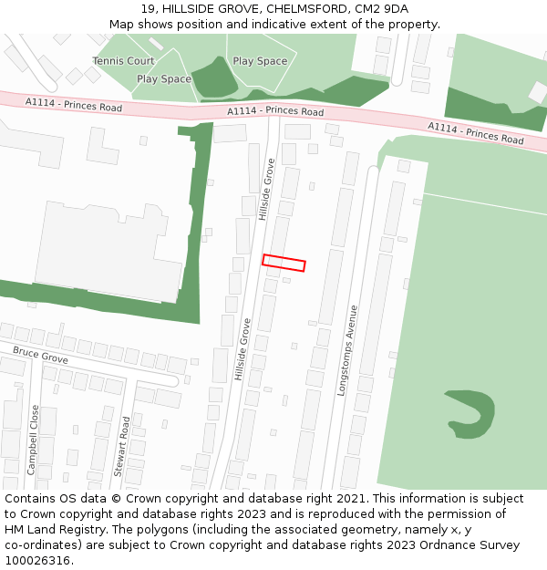 19, HILLSIDE GROVE, CHELMSFORD, CM2 9DA: Location map and indicative extent of plot