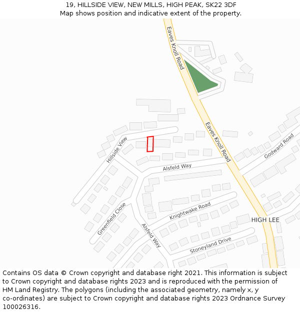 19, HILLSIDE VIEW, NEW MILLS, HIGH PEAK, SK22 3DF: Location map and indicative extent of plot