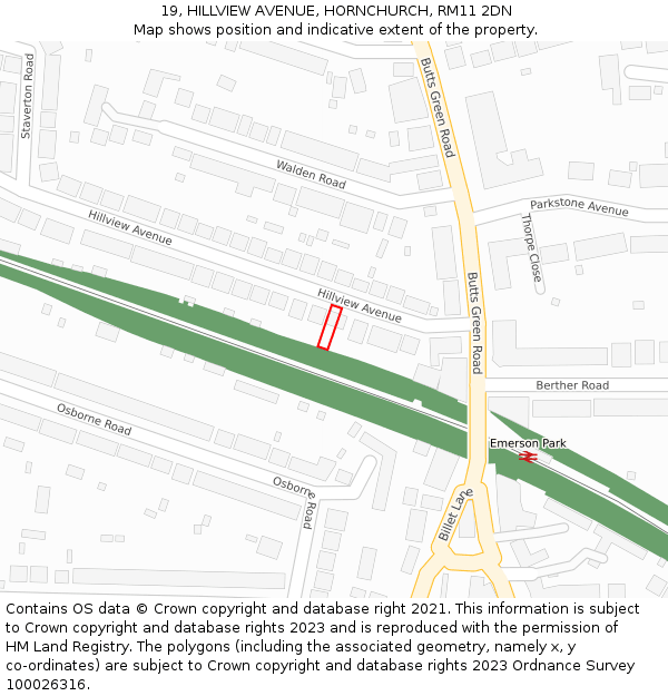 19, HILLVIEW AVENUE, HORNCHURCH, RM11 2DN: Location map and indicative extent of plot