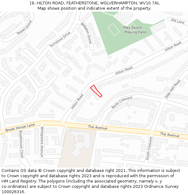 19, HILTON ROAD, FEATHERSTONE, WOLVERHAMPTON, WV10 7AL: Location map and indicative extent of plot
