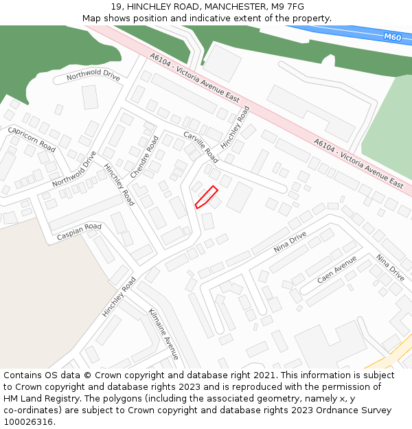 19, HINCHLEY ROAD, MANCHESTER, M9 7FG: Location map and indicative extent of plot