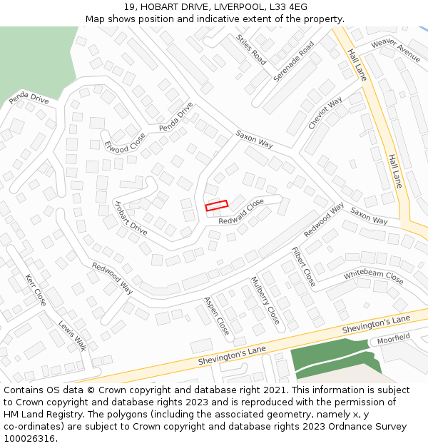 19, HOBART DRIVE, LIVERPOOL, L33 4EG: Location map and indicative extent of plot