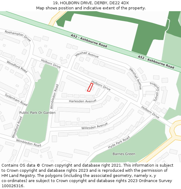 19, HOLBORN DRIVE, DERBY, DE22 4DX: Location map and indicative extent of plot