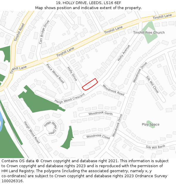 19, HOLLY DRIVE, LEEDS, LS16 6EF: Location map and indicative extent of plot