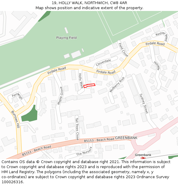 19, HOLLY WALK, NORTHWICH, CW8 4AR: Location map and indicative extent of plot
