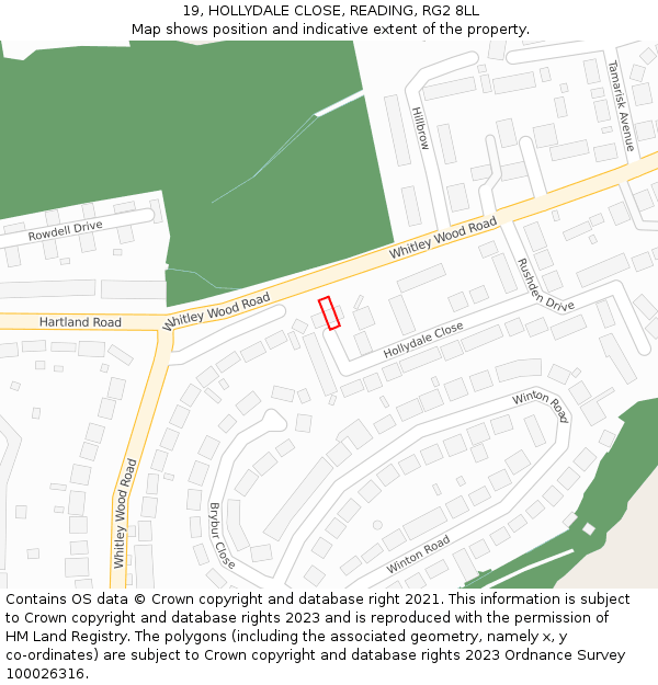 19, HOLLYDALE CLOSE, READING, RG2 8LL: Location map and indicative extent of plot