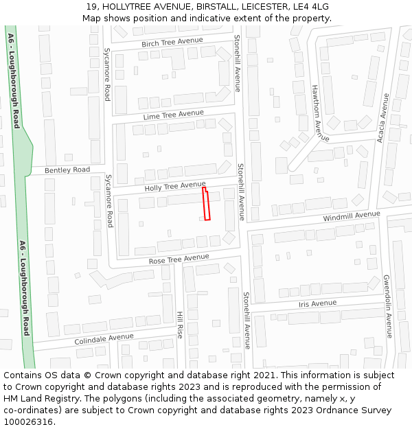 19, HOLLYTREE AVENUE, BIRSTALL, LEICESTER, LE4 4LG: Location map and indicative extent of plot