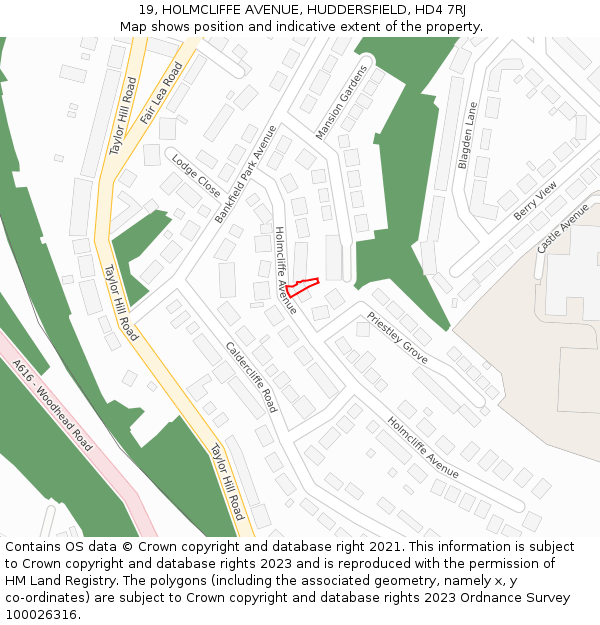 19, HOLMCLIFFE AVENUE, HUDDERSFIELD, HD4 7RJ: Location map and indicative extent of plot