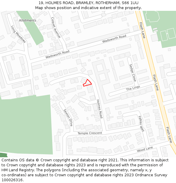 19, HOLMES ROAD, BRAMLEY, ROTHERHAM, S66 1UU: Location map and indicative extent of plot