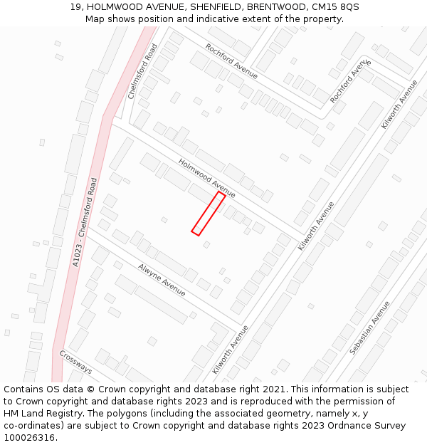 19, HOLMWOOD AVENUE, SHENFIELD, BRENTWOOD, CM15 8QS: Location map and indicative extent of plot