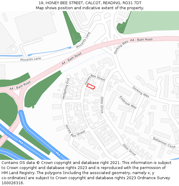 19, HONEY BEE STREET, CALCOT, READING, RG31 7DT: Location map and indicative extent of plot