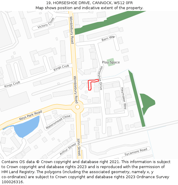 19, HORSESHOE DRIVE, CANNOCK, WS12 0FR: Location map and indicative extent of plot