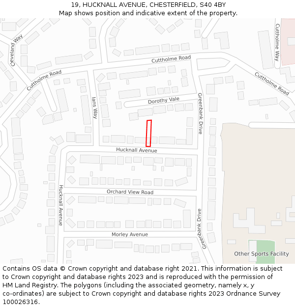 19, HUCKNALL AVENUE, CHESTERFIELD, S40 4BY: Location map and indicative extent of plot