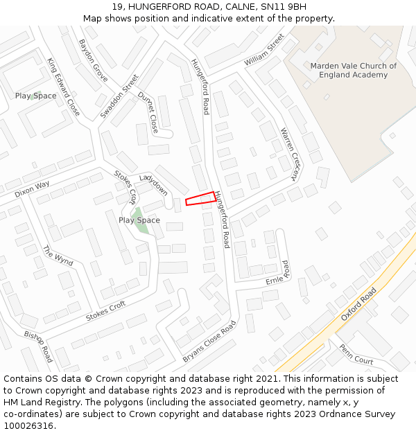 19, HUNGERFORD ROAD, CALNE, SN11 9BH: Location map and indicative extent of plot