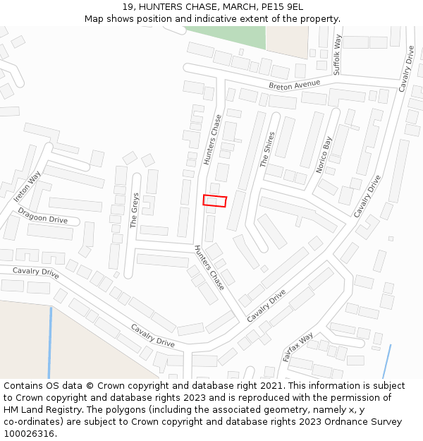 19, HUNTERS CHASE, MARCH, PE15 9EL: Location map and indicative extent of plot