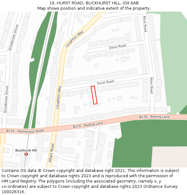 19, HURST ROAD, BUCKHURST HILL, IG9 6AB: Location map and indicative extent of plot