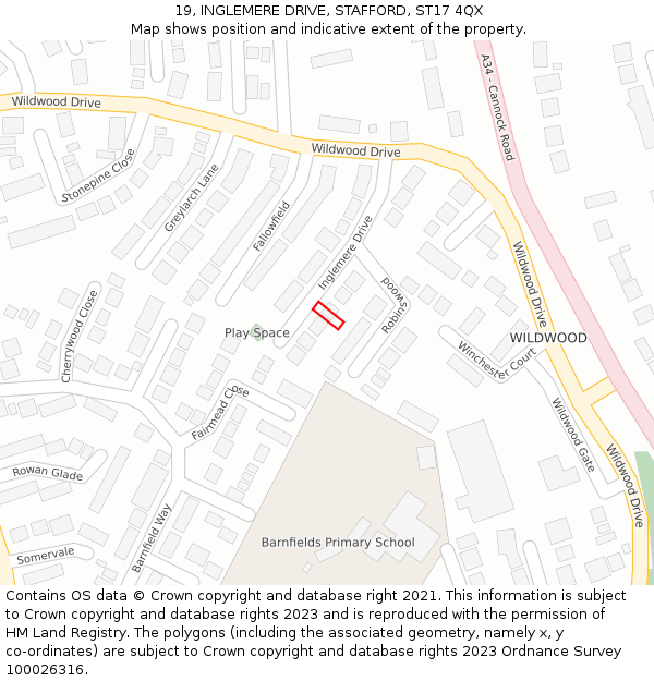19, INGLEMERE DRIVE, STAFFORD, ST17 4QX: Location map and indicative extent of plot