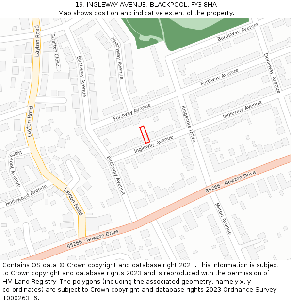 19, INGLEWAY AVENUE, BLACKPOOL, FY3 8HA: Location map and indicative extent of plot