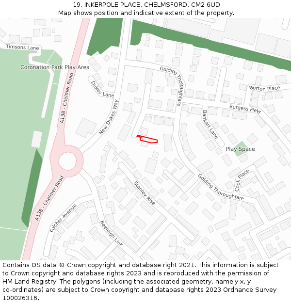 19, INKERPOLE PLACE, CHELMSFORD, CM2 6UD: Location map and indicative extent of plot