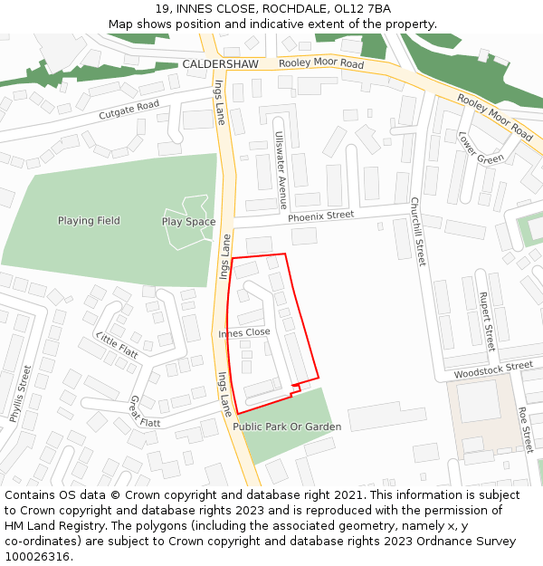 19, INNES CLOSE, ROCHDALE, OL12 7BA: Location map and indicative extent of plot