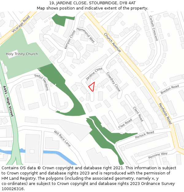19, JARDINE CLOSE, STOURBRIDGE, DY8 4AT: Location map and indicative extent of plot