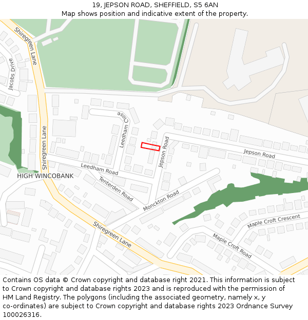 19, JEPSON ROAD, SHEFFIELD, S5 6AN: Location map and indicative extent of plot