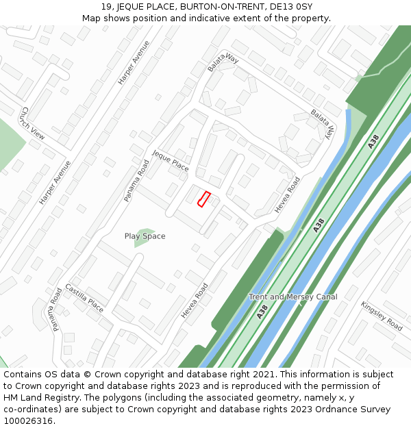 19, JEQUE PLACE, BURTON-ON-TRENT, DE13 0SY: Location map and indicative extent of plot