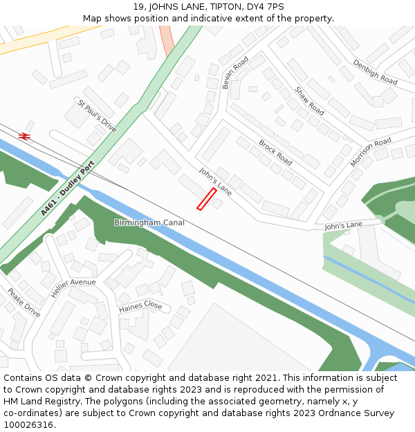 19, JOHNS LANE, TIPTON, DY4 7PS: Location map and indicative extent of plot
