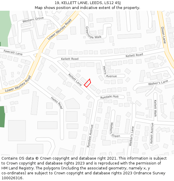 19, KELLETT LANE, LEEDS, LS12 4SJ: Location map and indicative extent of plot