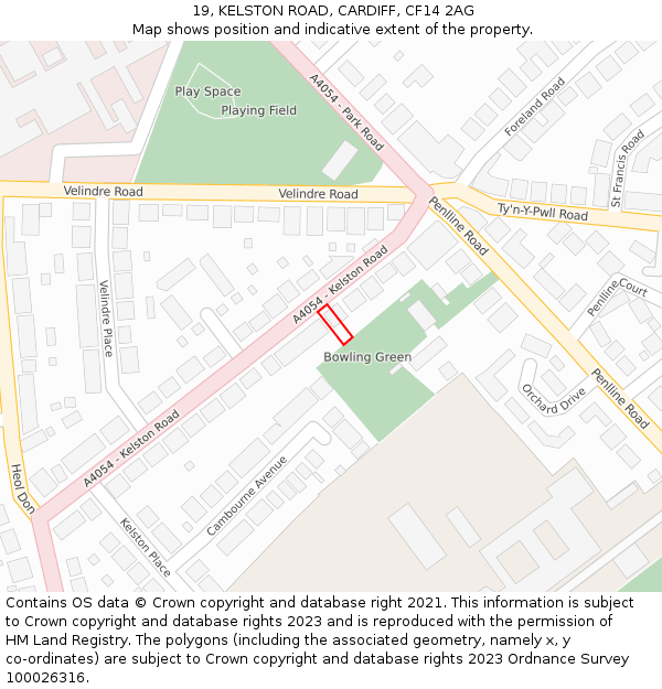 19, KELSTON ROAD, CARDIFF, CF14 2AG: Location map and indicative extent of plot