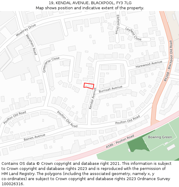 19, KENDAL AVENUE, BLACKPOOL, FY3 7LG: Location map and indicative extent of plot
