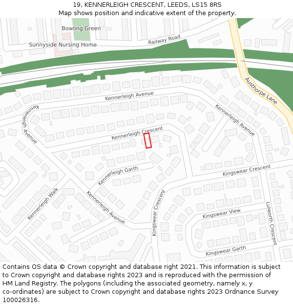 19, KENNERLEIGH CRESCENT, LEEDS, LS15 8RS: Location map and indicative extent of plot