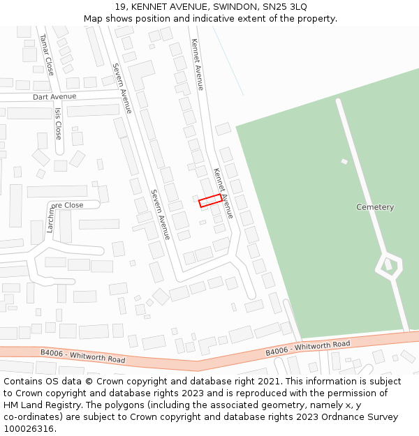19, KENNET AVENUE, SWINDON, SN25 3LQ: Location map and indicative extent of plot