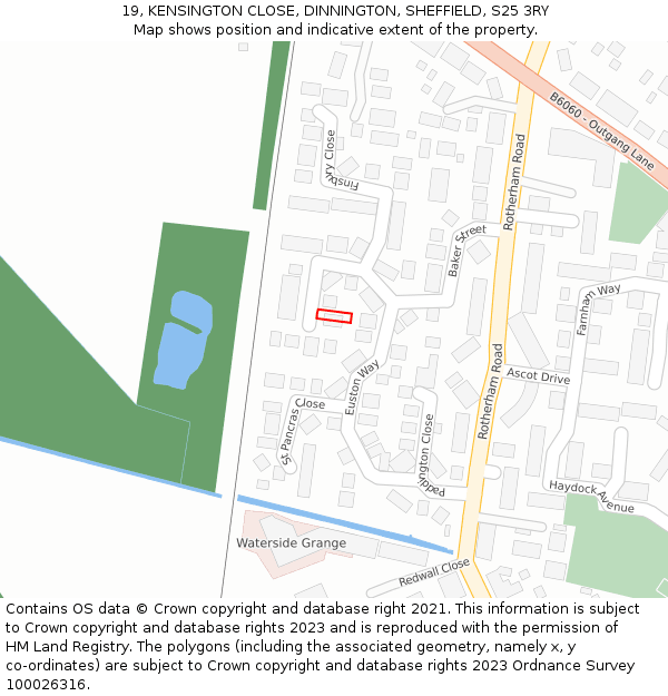19, KENSINGTON CLOSE, DINNINGTON, SHEFFIELD, S25 3RY: Location map and indicative extent of plot