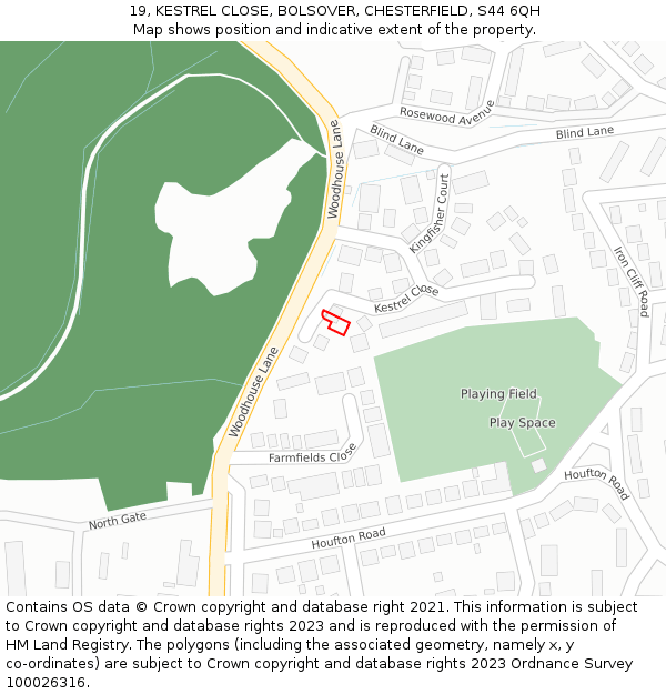 19, KESTREL CLOSE, BOLSOVER, CHESTERFIELD, S44 6QH: Location map and indicative extent of plot