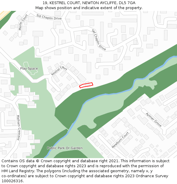 19, KESTREL COURT, NEWTON AYCLIFFE, DL5 7GA: Location map and indicative extent of plot