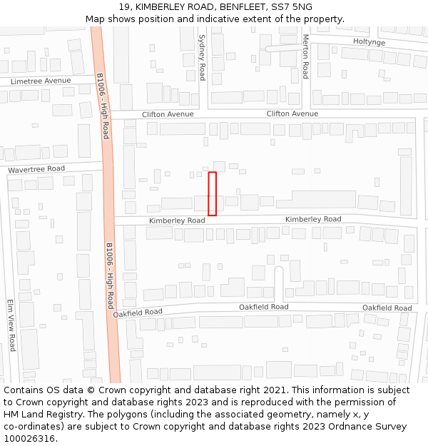 19, KIMBERLEY ROAD, BENFLEET, SS7 5NG: Location map and indicative extent of plot
