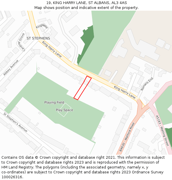 19, KING HARRY LANE, ST ALBANS, AL3 4AS: Location map and indicative extent of plot