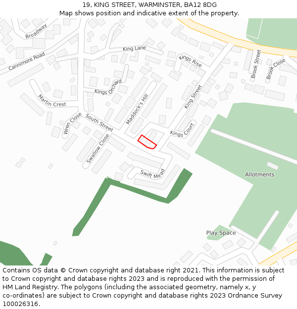 19, KING STREET, WARMINSTER, BA12 8DG: Location map and indicative extent of plot