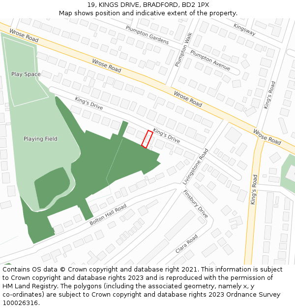 19, KINGS DRIVE, BRADFORD, BD2 1PX: Location map and indicative extent of plot