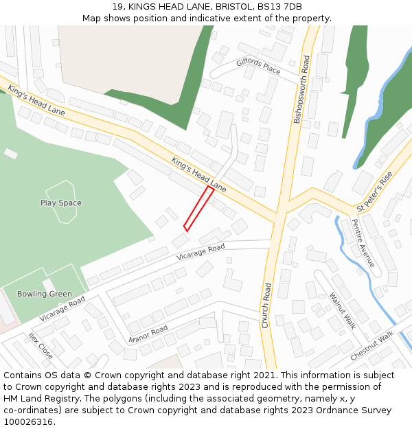 19, KINGS HEAD LANE, BRISTOL, BS13 7DB: Location map and indicative extent of plot