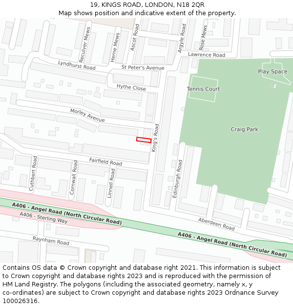 19, KINGS ROAD, LONDON, N18 2QR: Location map and indicative extent of plot