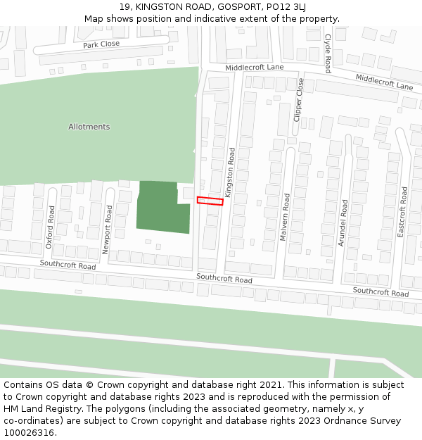 19, KINGSTON ROAD, GOSPORT, PO12 3LJ: Location map and indicative extent of plot