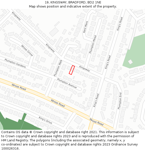 19, KINGSWAY, BRADFORD, BD2 1NE: Location map and indicative extent of plot