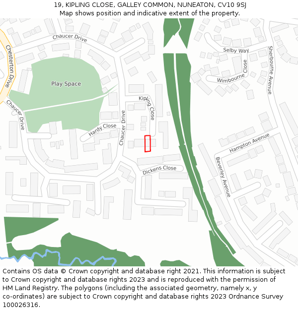 19, KIPLING CLOSE, GALLEY COMMON, NUNEATON, CV10 9SJ: Location map and indicative extent of plot