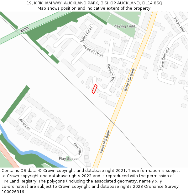 19, KIRKHAM WAY, AUCKLAND PARK, BISHOP AUCKLAND, DL14 8SQ: Location map and indicative extent of plot