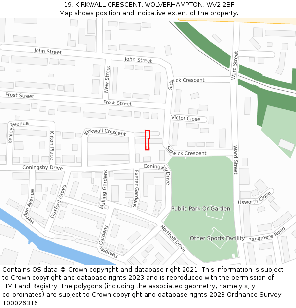 19, KIRKWALL CRESCENT, WOLVERHAMPTON, WV2 2BF: Location map and indicative extent of plot