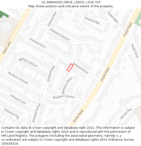 19, KIRKWOOD DRIVE, LEEDS, LS16 7DY: Location map and indicative extent of plot