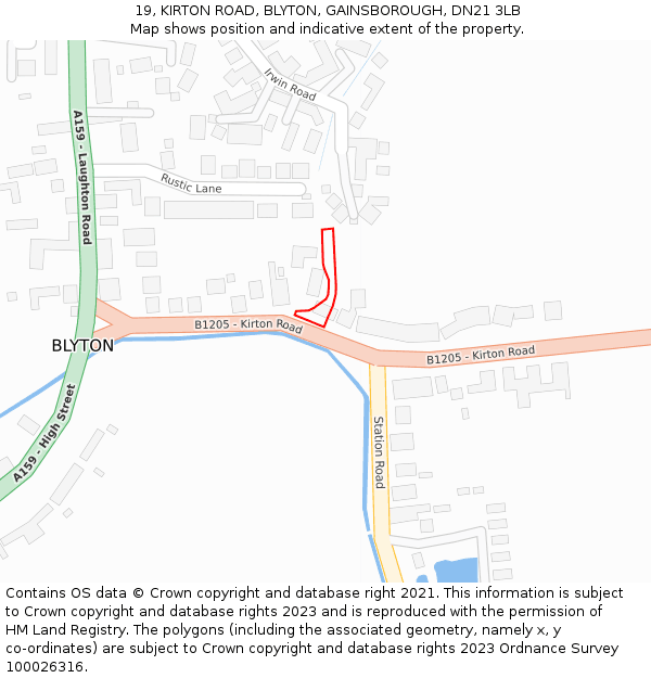 19, KIRTON ROAD, BLYTON, GAINSBOROUGH, DN21 3LB: Location map and indicative extent of plot